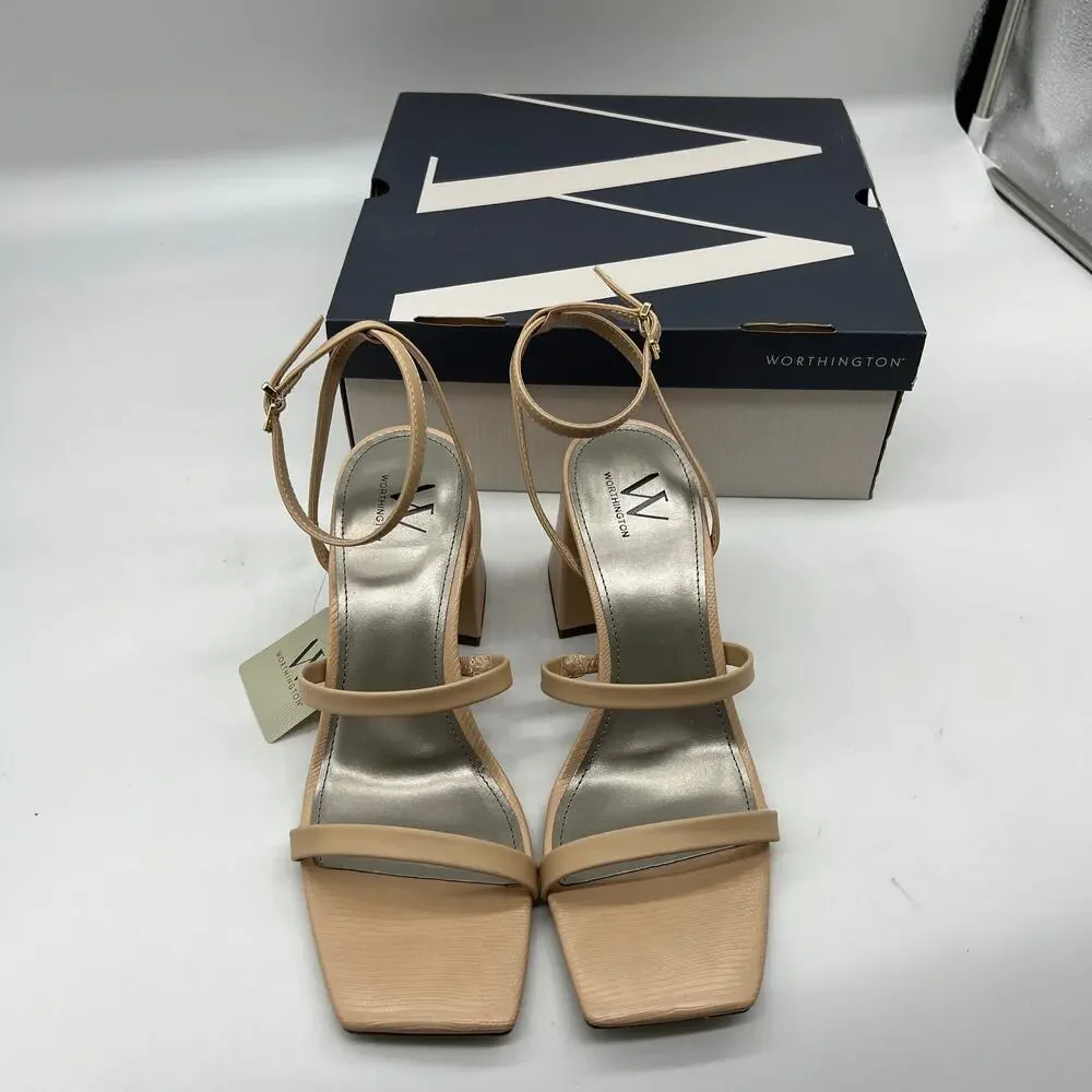 Worthington Womens Pico Heeled Sandals Nude Color Size 9.5M